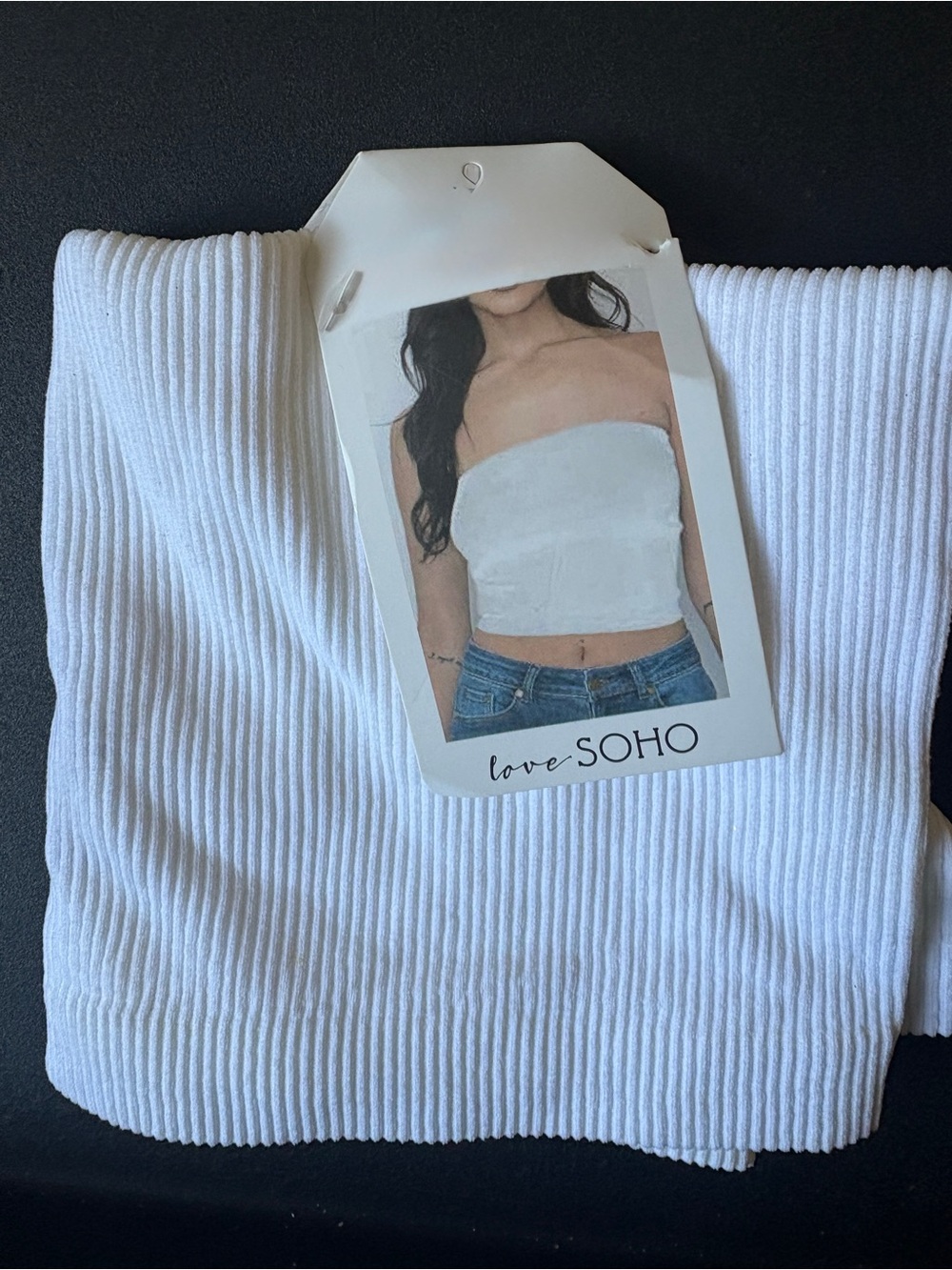 Soho White Ribbed Strapless Tube Crop Top